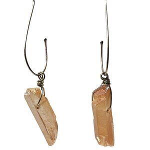 Natural Quartz Crystal Drop Earrings Wire Wrap Design Boho Fashion Jewelry